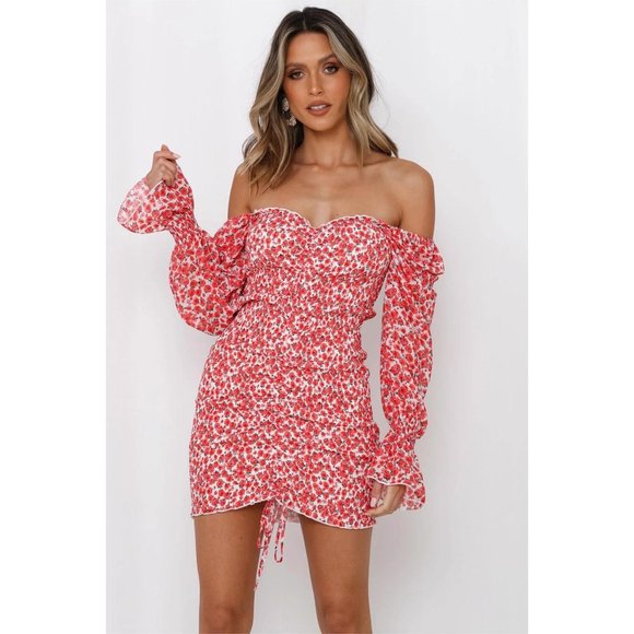 Hello Molly Dresses & Skirts - NEW Hello Molly Expensive Things Dress Red Floral Ruched AUS Size 10 US 6 Small